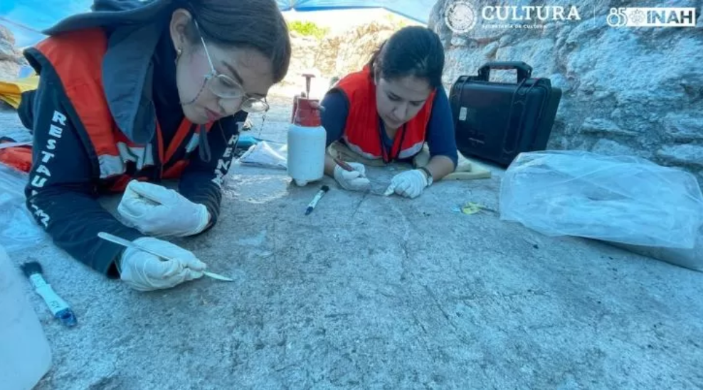 Científicos trabajando en las obras de salvamiento del Tren Maya. Fuente: INAH.