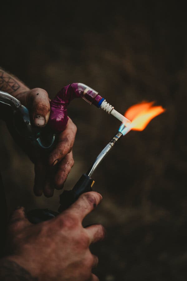 A close-up of makeshift pipe for smoking fentanyl.