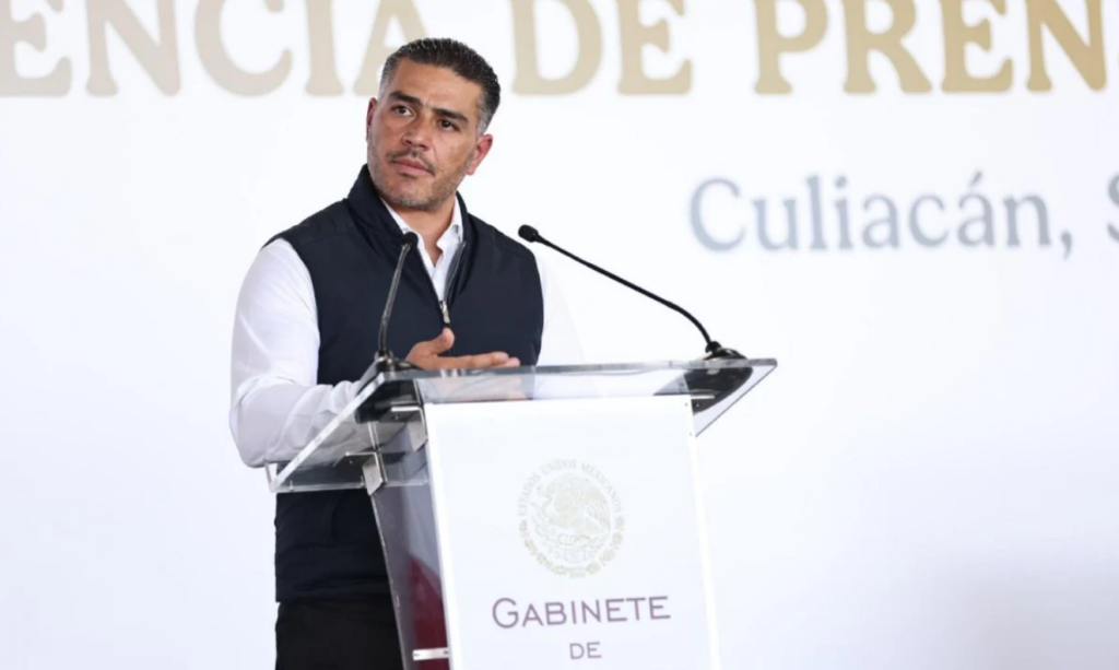 García Harfuch en la conferencia desde Culiacán. Foto: @SSPCMexico