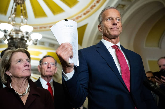 El líder de la mayoría del Senado, John Thune (R., SD), durante una conferencia de prensa en el Capitolio de Estados Unidos.