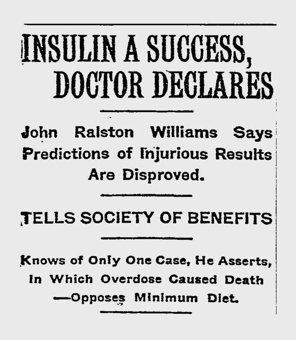 Un titular de The New York Times sobre la insulina, en 1926.